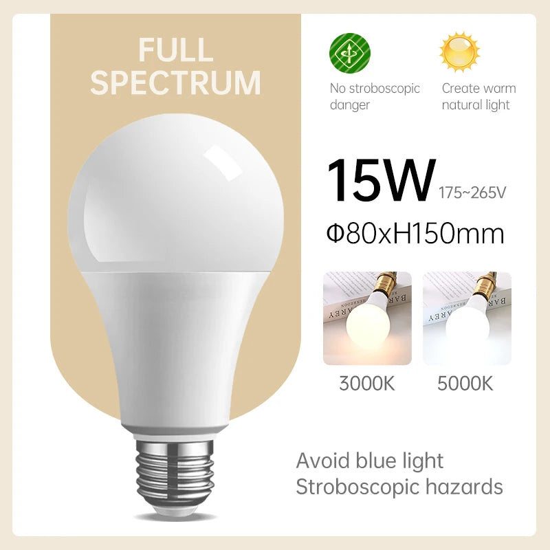 LED Full Spectrum Bulb E27 5W 7W 12W 15W 18W Led Bulb  no flickering warm white light to adapt to the study Eye protection bulb