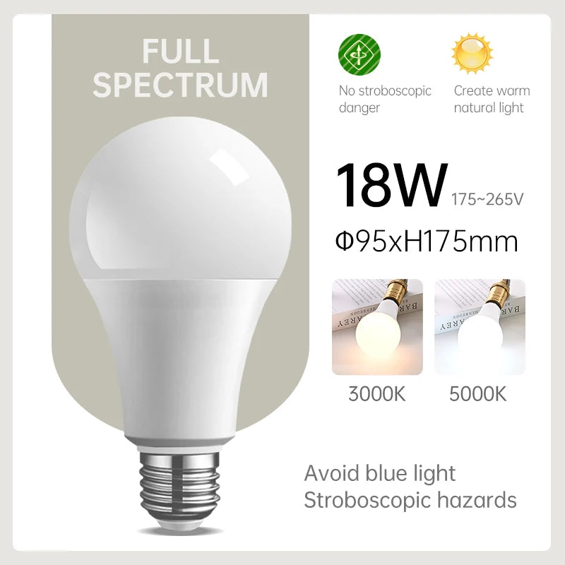 LED Full Spectrum Bulb E27 5W 7W 12W 15W 18W Led Bulb  no flickering warm white light to adapt to the study Eye protection bulb